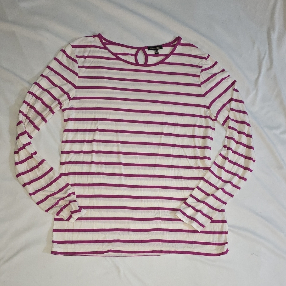 Massimo Dutti Purple and White Striped Long Sleeve Top
